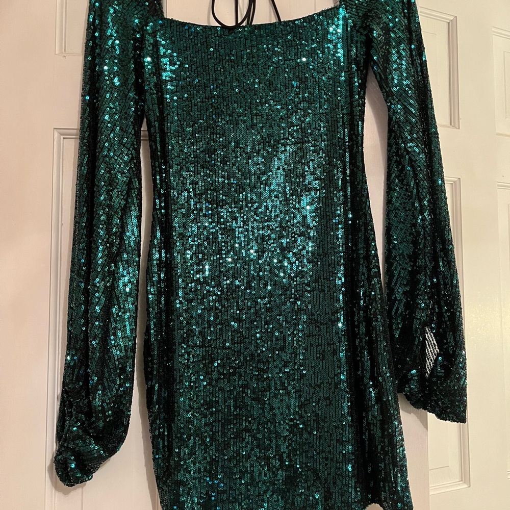 Lucy in the Sky Green Sequin Long Sleeve Dress